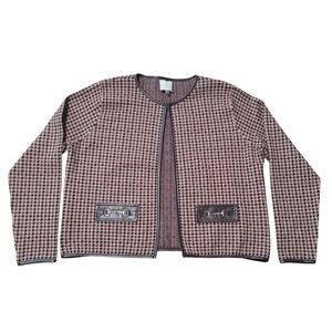 Sioni Houndstooth Cardigan Women XL Brown Burgundy Horsebit Trim Jacket